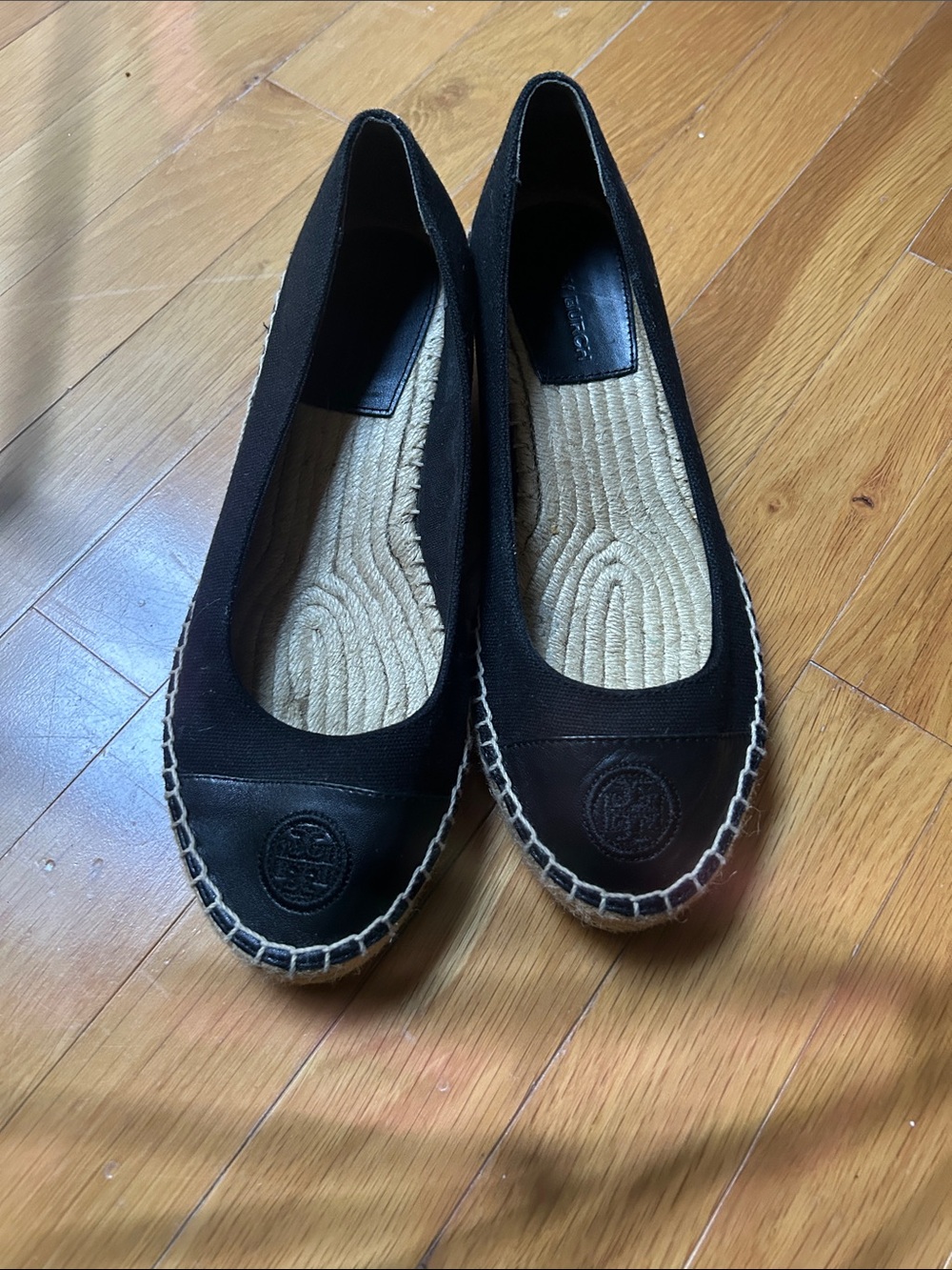 Tory Burch Black Canvas Espadrille Slight wedge with Leather Toe